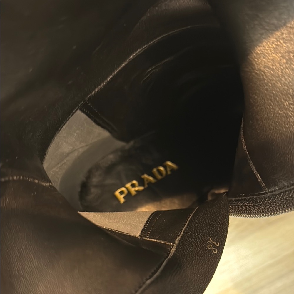 New in Box Prada Cervo Antic heeled Black Leather Women's Boots sz 38 - Picture 6 of 8